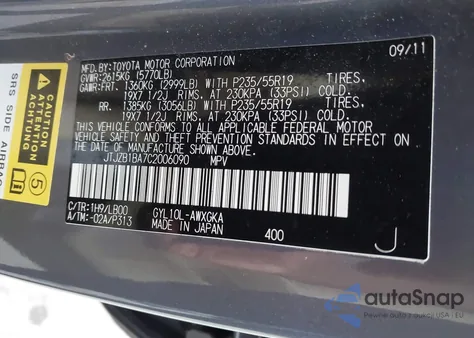 2012 Lexus Rx 450H z USA, uszkodzony, nr VIN JTJZB1BA7C2006090
